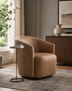 Velastra Top-Grain Leather Swivel Accent Chair