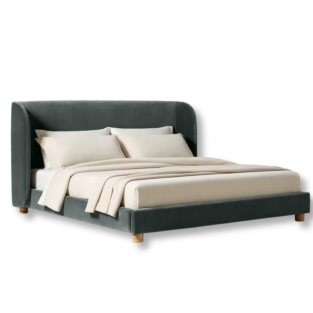 Orivelle Shelter Headboard Fabric Bed - Slate Teal Velvet
