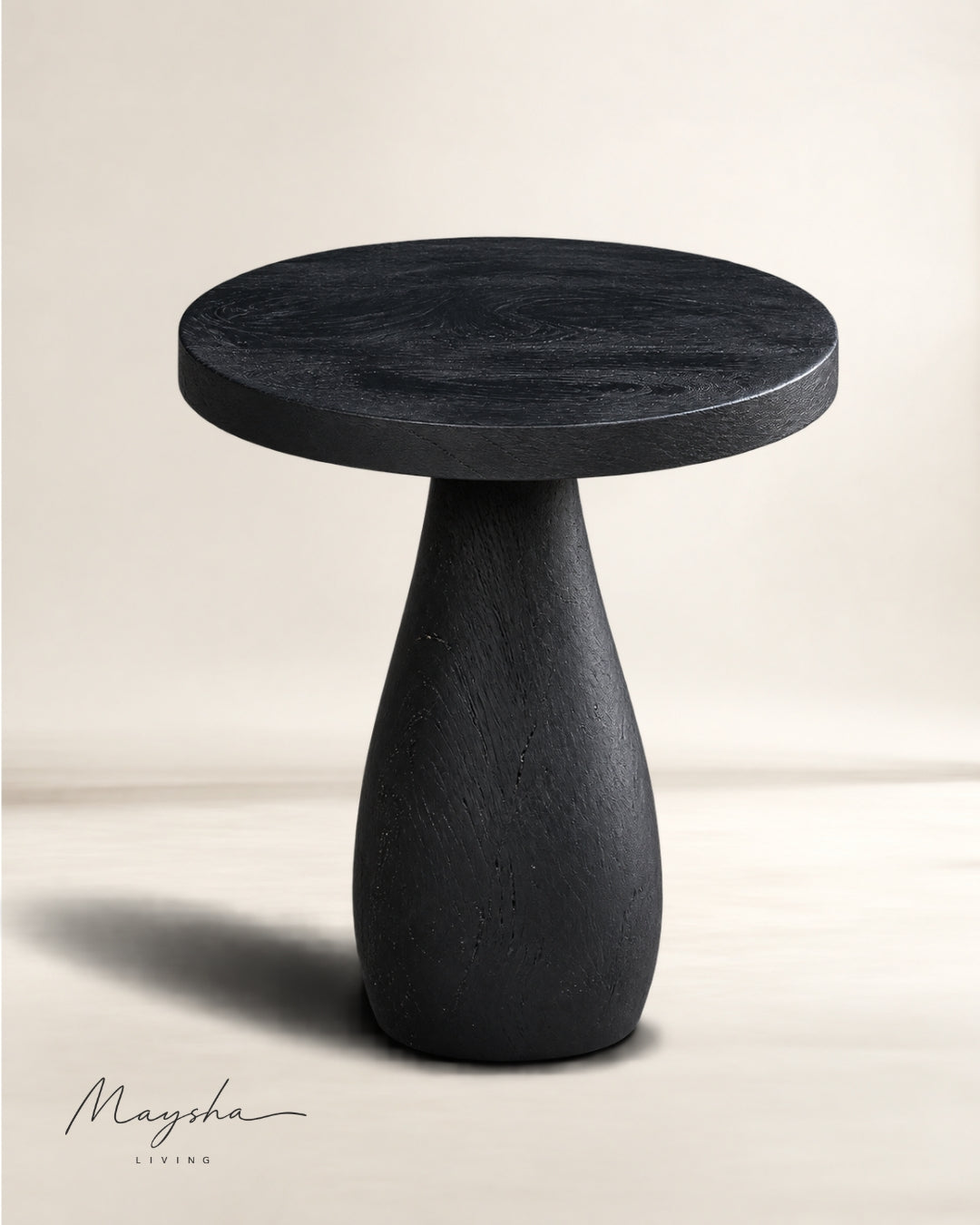 Kaelox Solid Wood Sculptural Pedestal Side Table