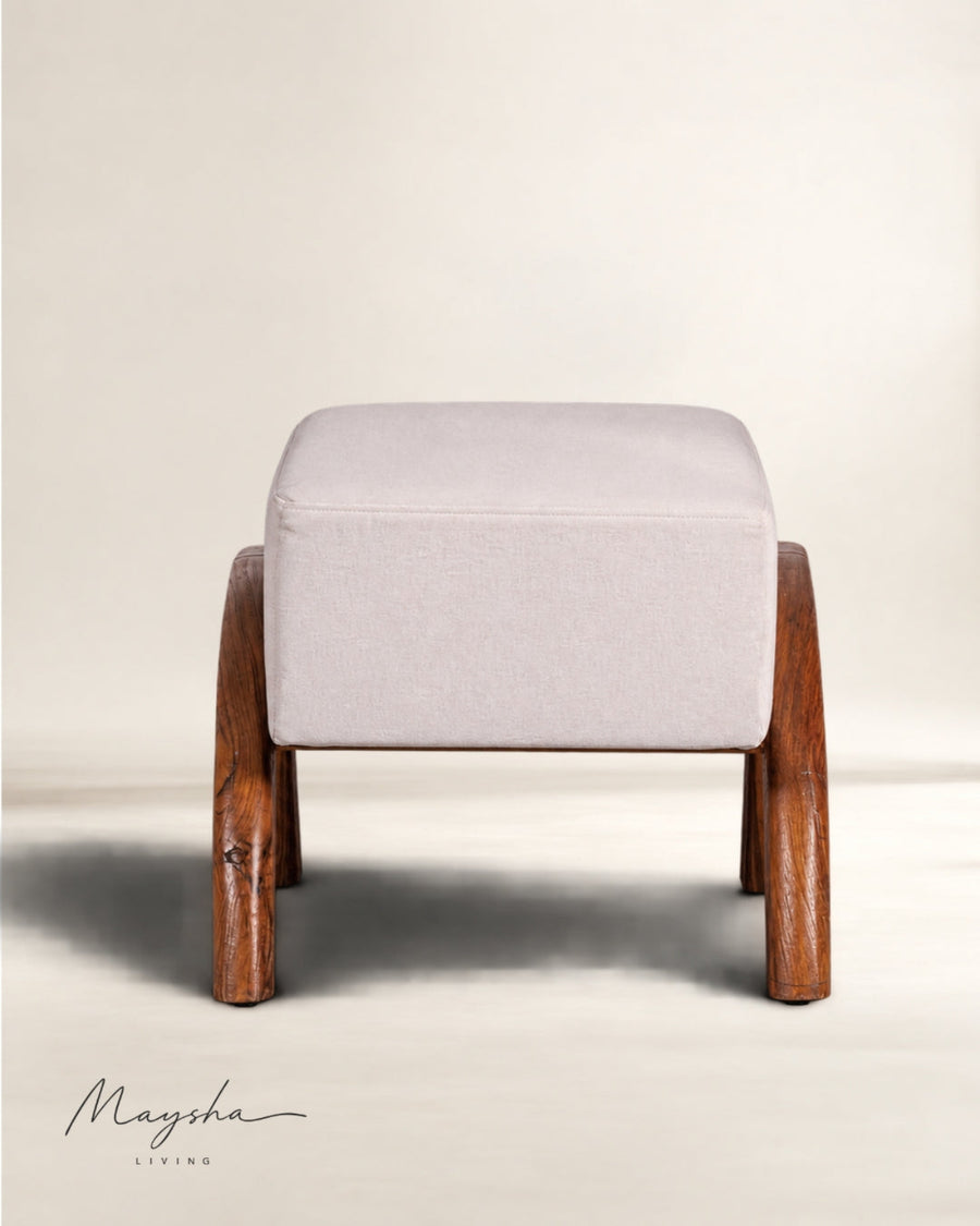 VELNARO Upholstered Solid Teakwood Accent Linen Stool