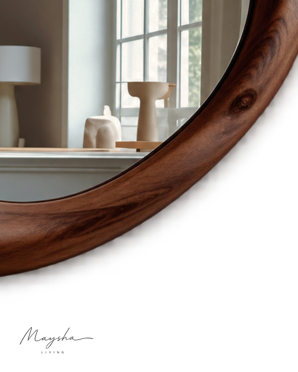 SERENVALE Organic Rounded Solid Wood Wall Mirror