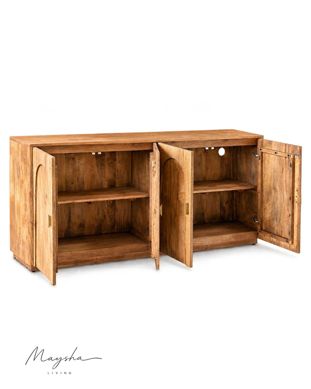 Arcavelle Solid Wood 4-Door Sideboard with Carved Arch Panels and Brass-Finish Handles