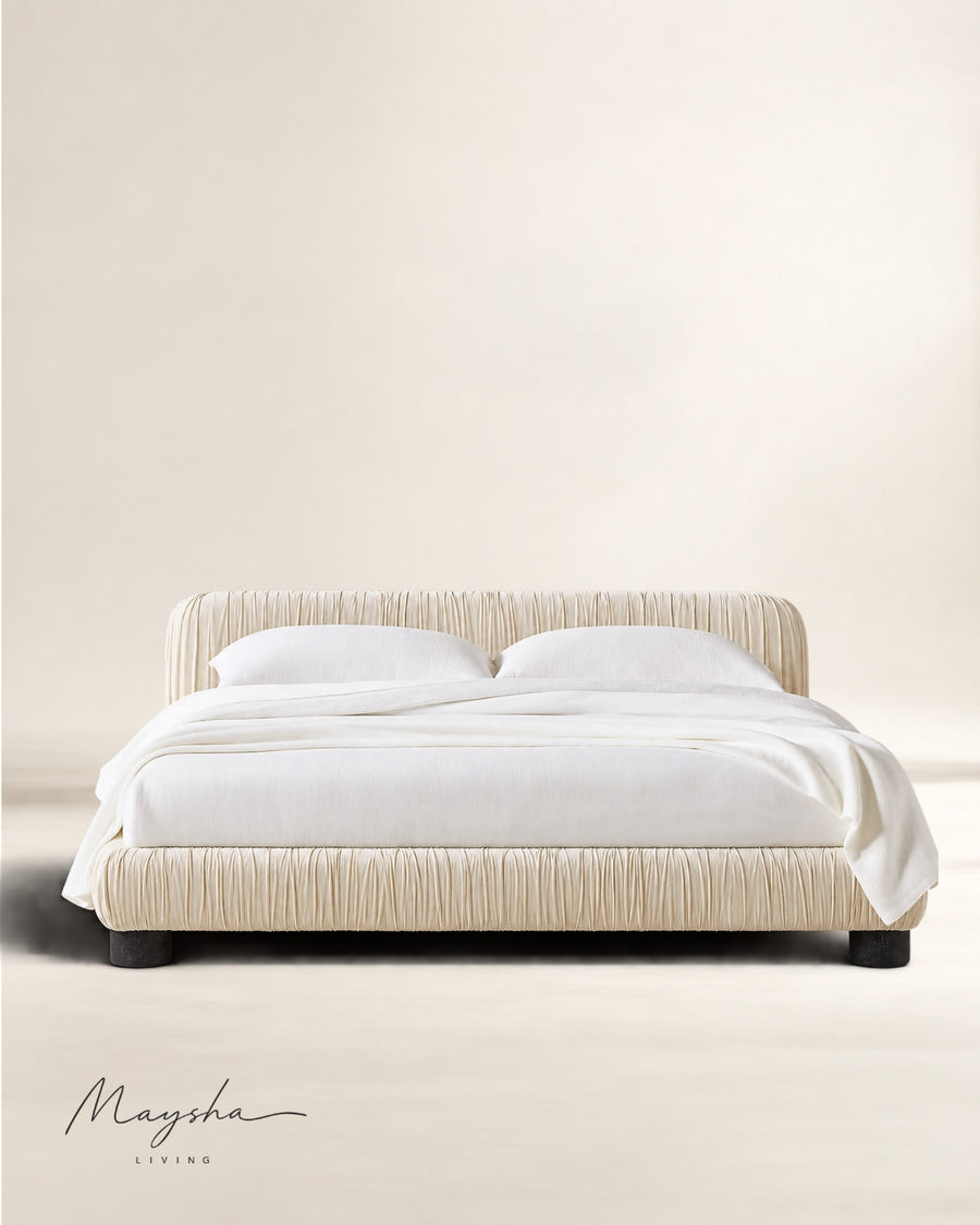 STRIOVA Ruched Velvet Low-Profile Bed