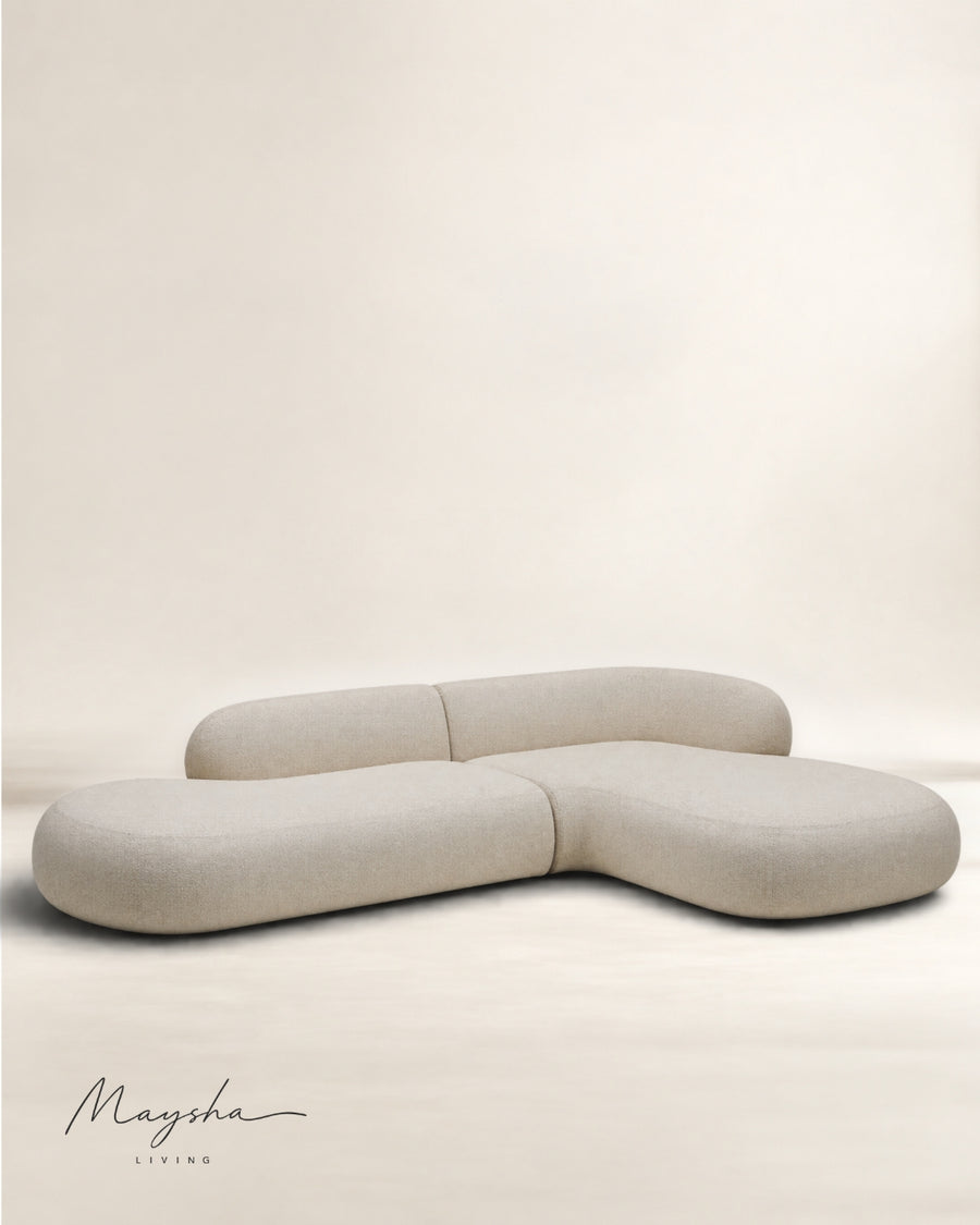 Morvante Handcrafted Solid Wood & Bouclé Curved Sectional Sofa