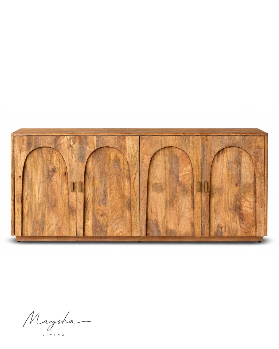 Arcavelle Solid Wood 4-Door Sideboard with Carved Arch Panels and Brass-Finish Handles