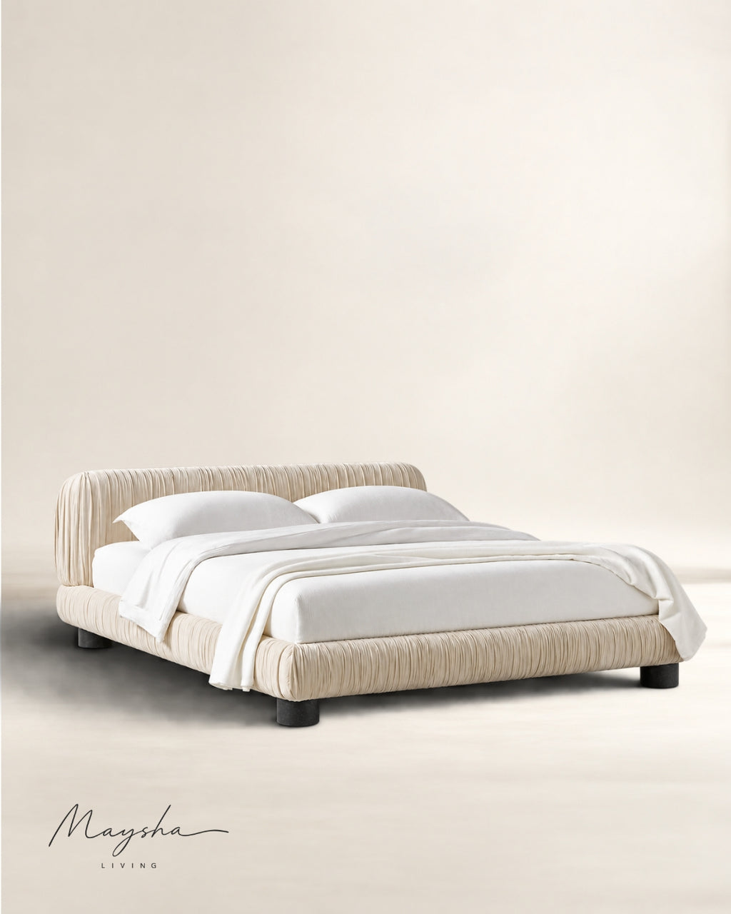 STRIOVA Ruched Velvet Low-Profile Bed