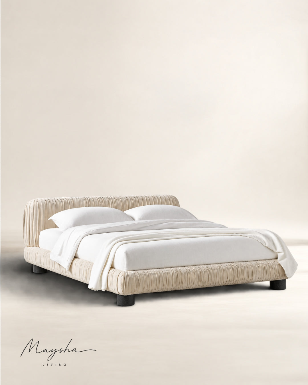 STRIOVA Ruched Velvet Low-Profile Bed