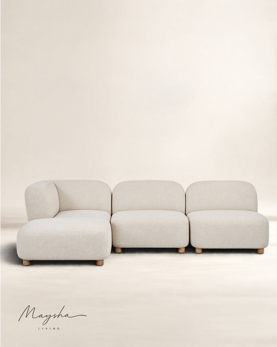 Baxvoria Handcrafted 4-Piece Modular Sectional Sofa in Ivory White Bouclé