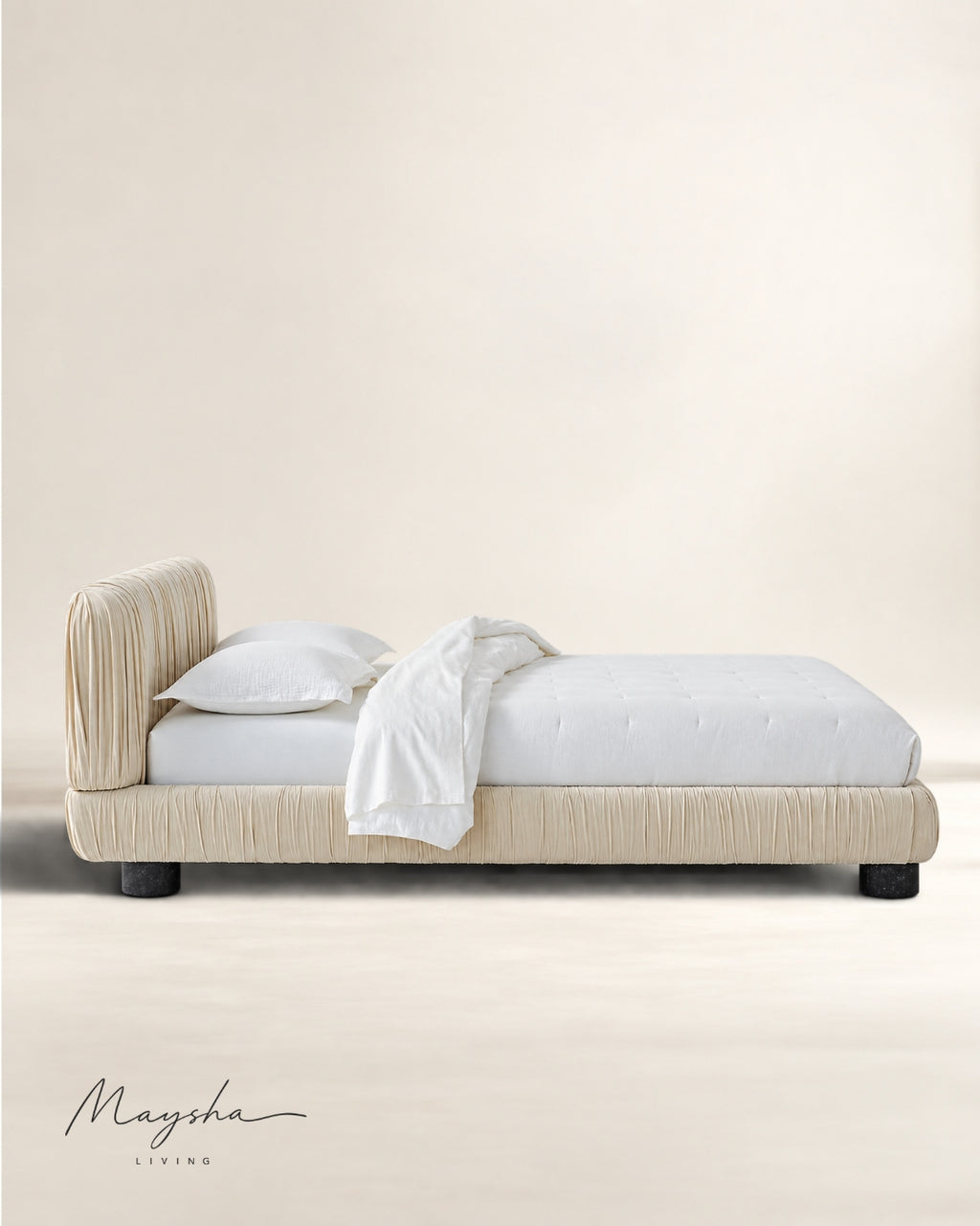 STRIOVA Ruched Velvet Low-Profile Bed