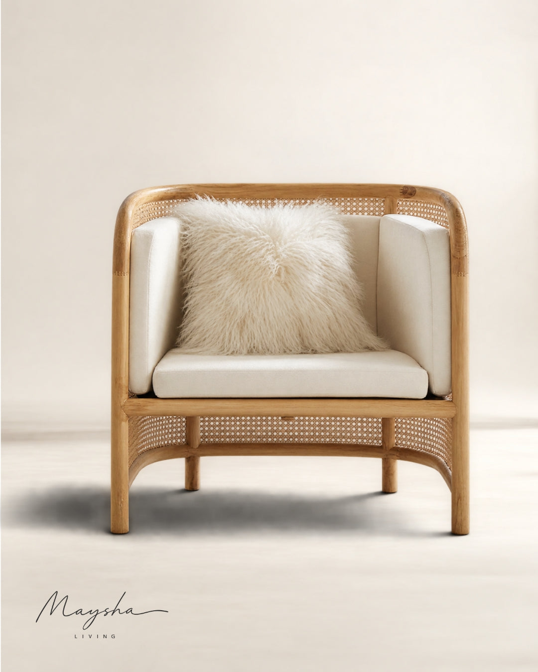 Elysia Handcrafted Solid Wood, Rattan & Velvet 1-Seater Lounge Chair