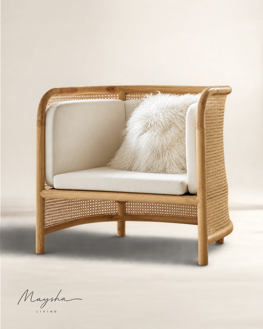 Elysia Handcrafted Solid Wood, Rattan & Velvet 1-Seater Lounge Chair