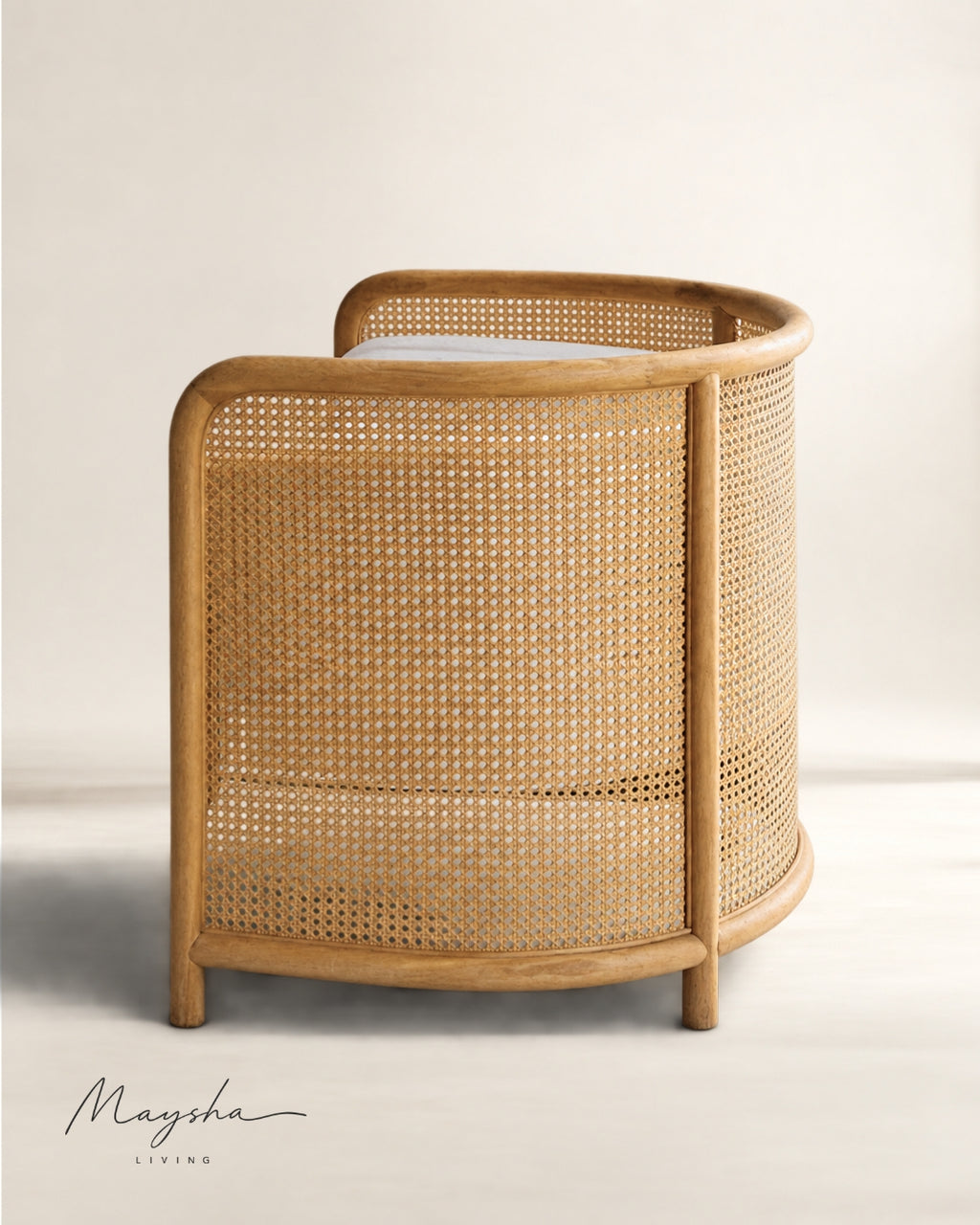 Elysia Handcrafted Solid Wood, Rattan & Velvet 1-Seater Lounge Chair