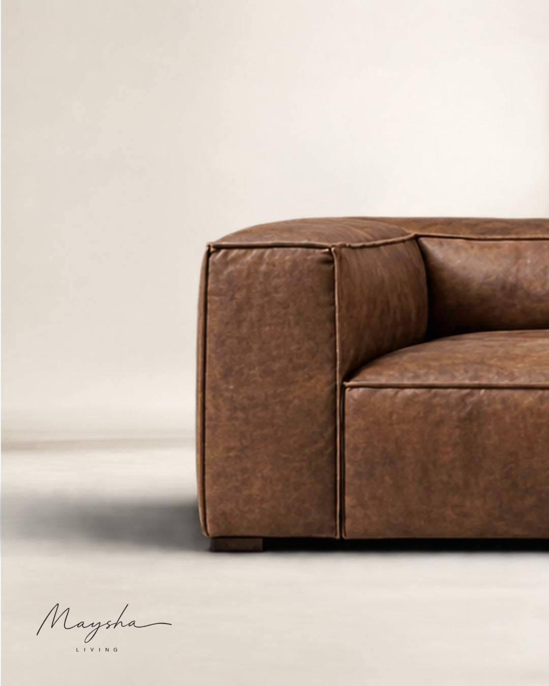 Morvanti Handcrafted Cognac Vegan Leather Boxy 3-Seater Sofa