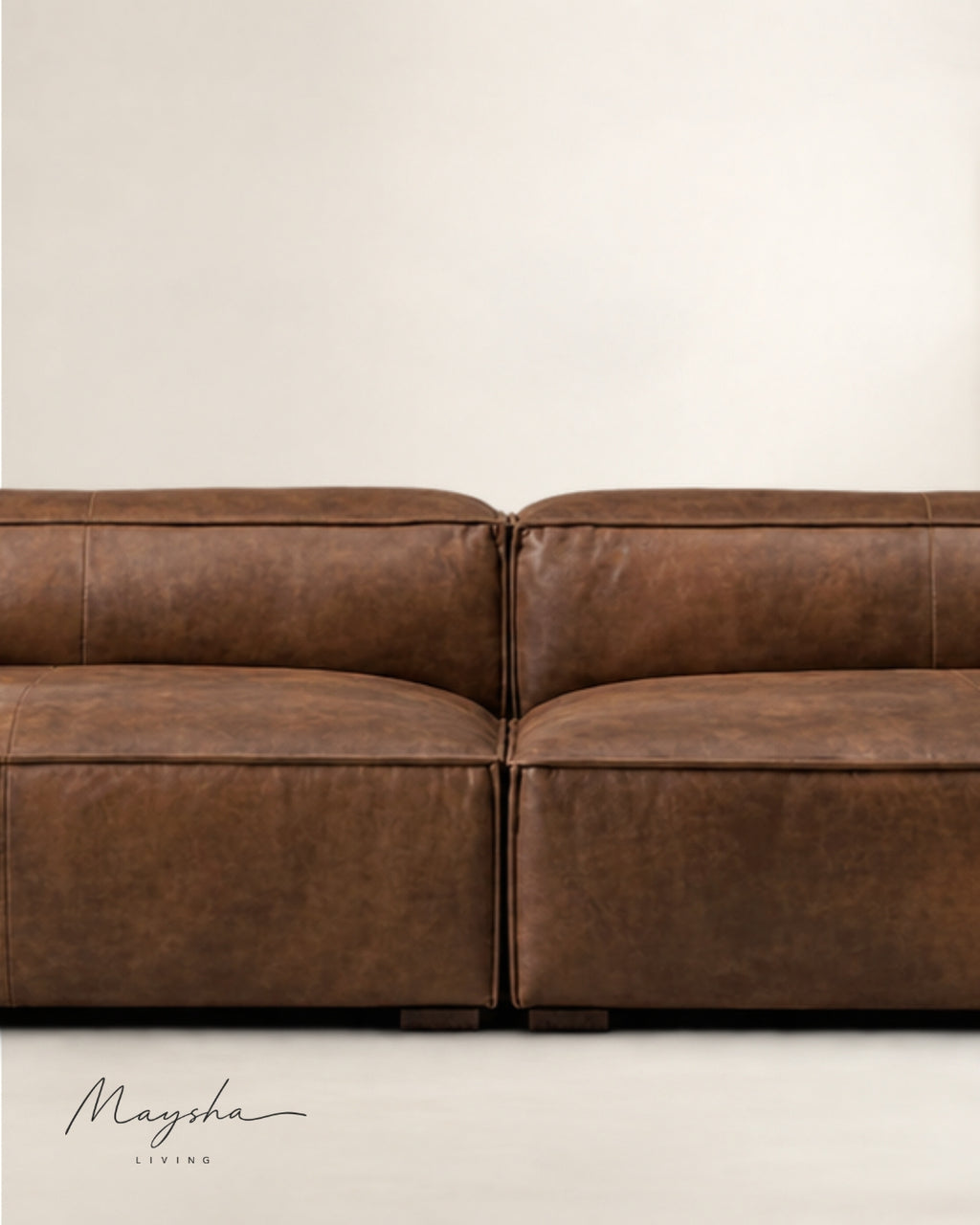 Morvanti Handcrafted Cognac Vegan Leather Boxy 3-Seater Sofa