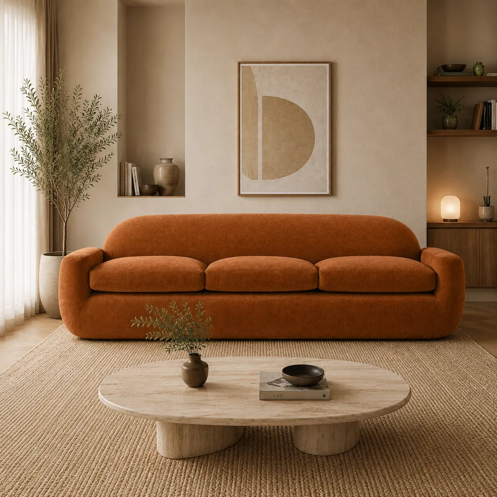Roventa Terracotta Curved 3-Seater Sofa
