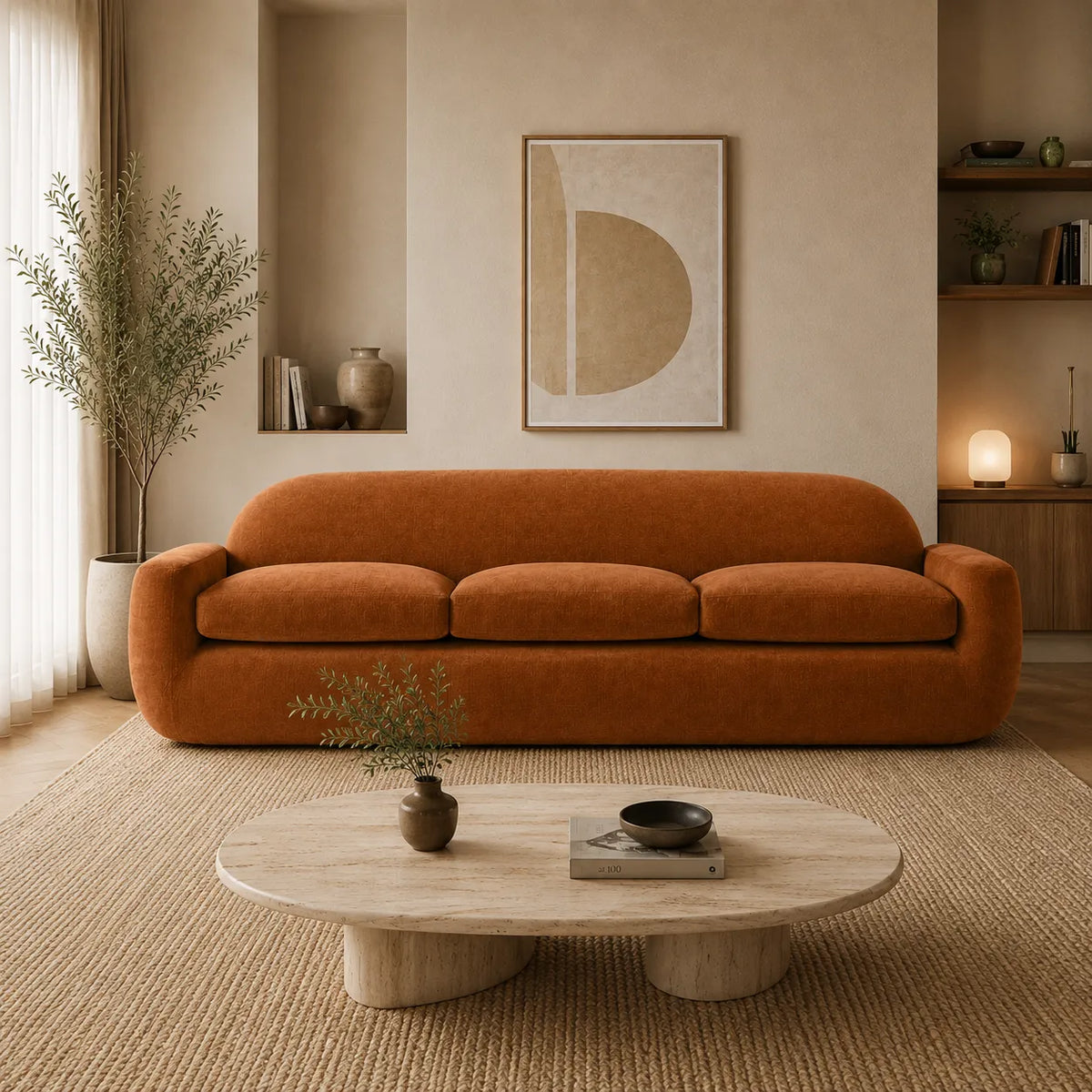 Roventa Terracotta Curved 3-Seater Sofa