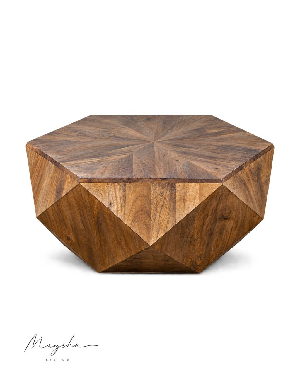 Zenvora Solid Wood Geometric Coffee Table