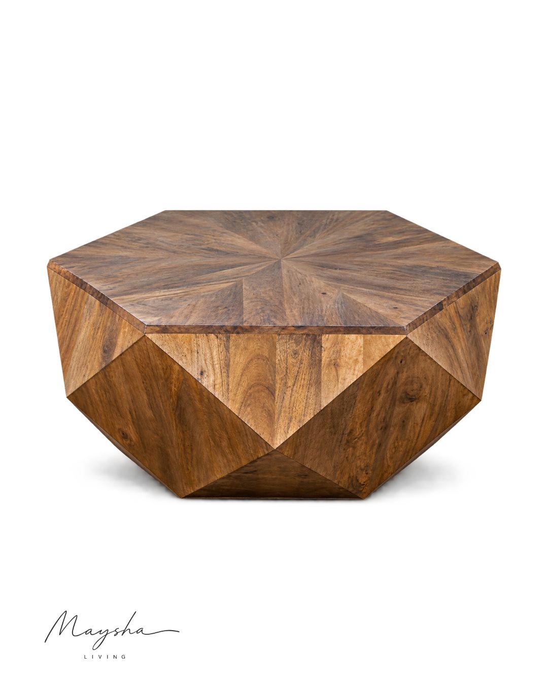 Zenvora Solid Wood Geometric Coffee Table