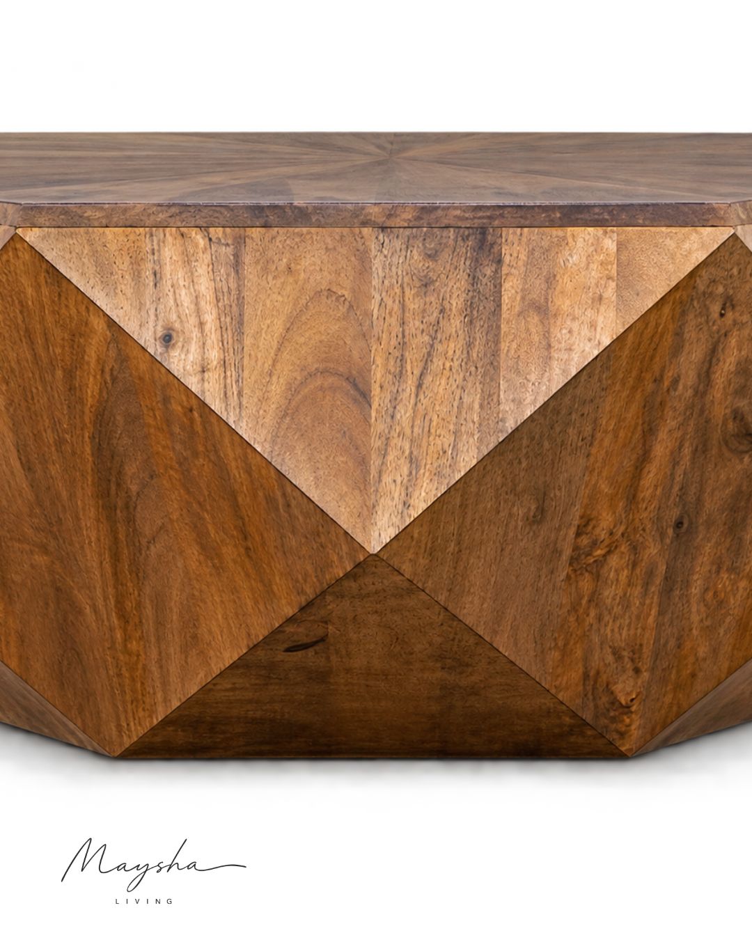 Zenvora Solid Wood Geometric Coffee Table