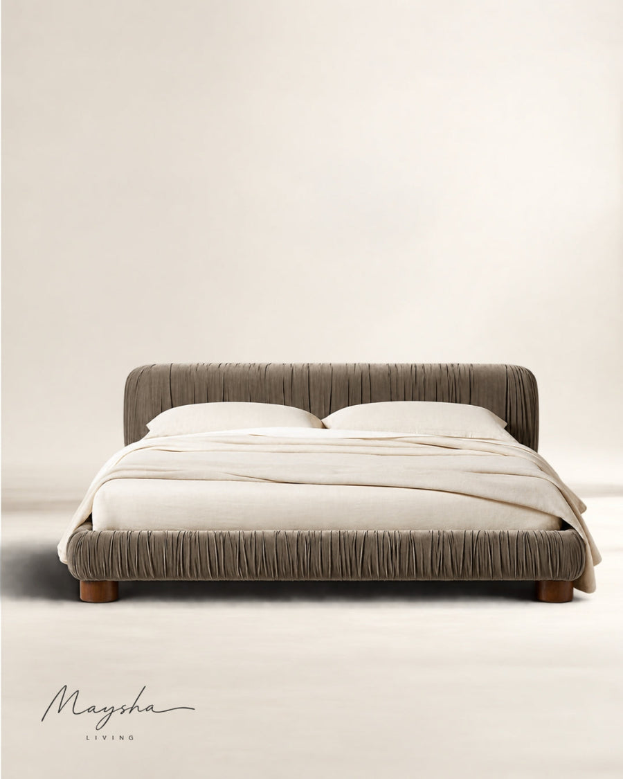STRIOVA Charcoal Velvet Low-Profile Bed