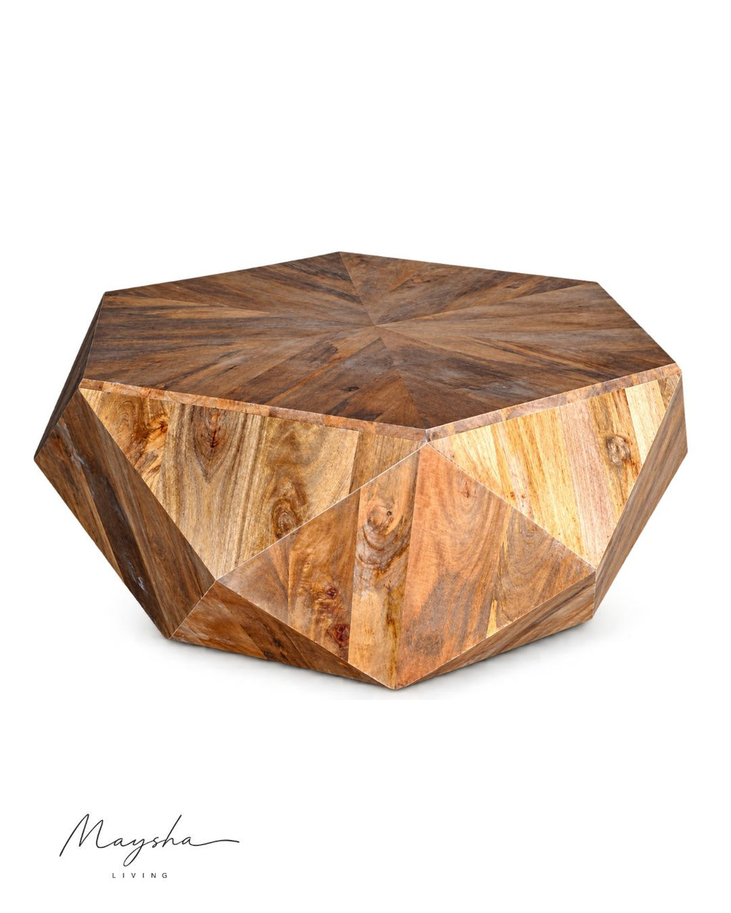 Zenvora Solid Wood Geometric Coffee Table