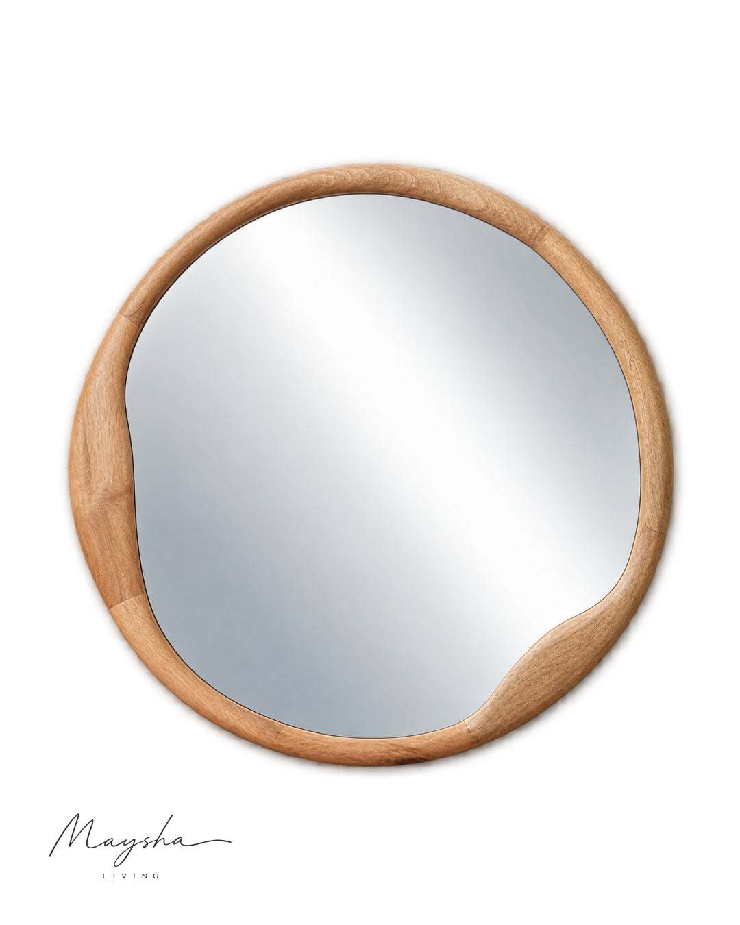 AMBERLYN Organic Round Solid Mango Wood Wall Mirror