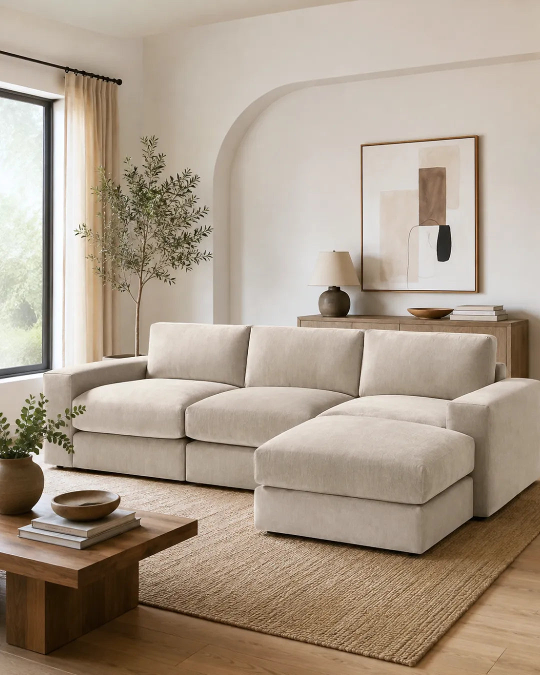 Lumarex Modular Performance Velvet Sectional Sofa with Ottoman