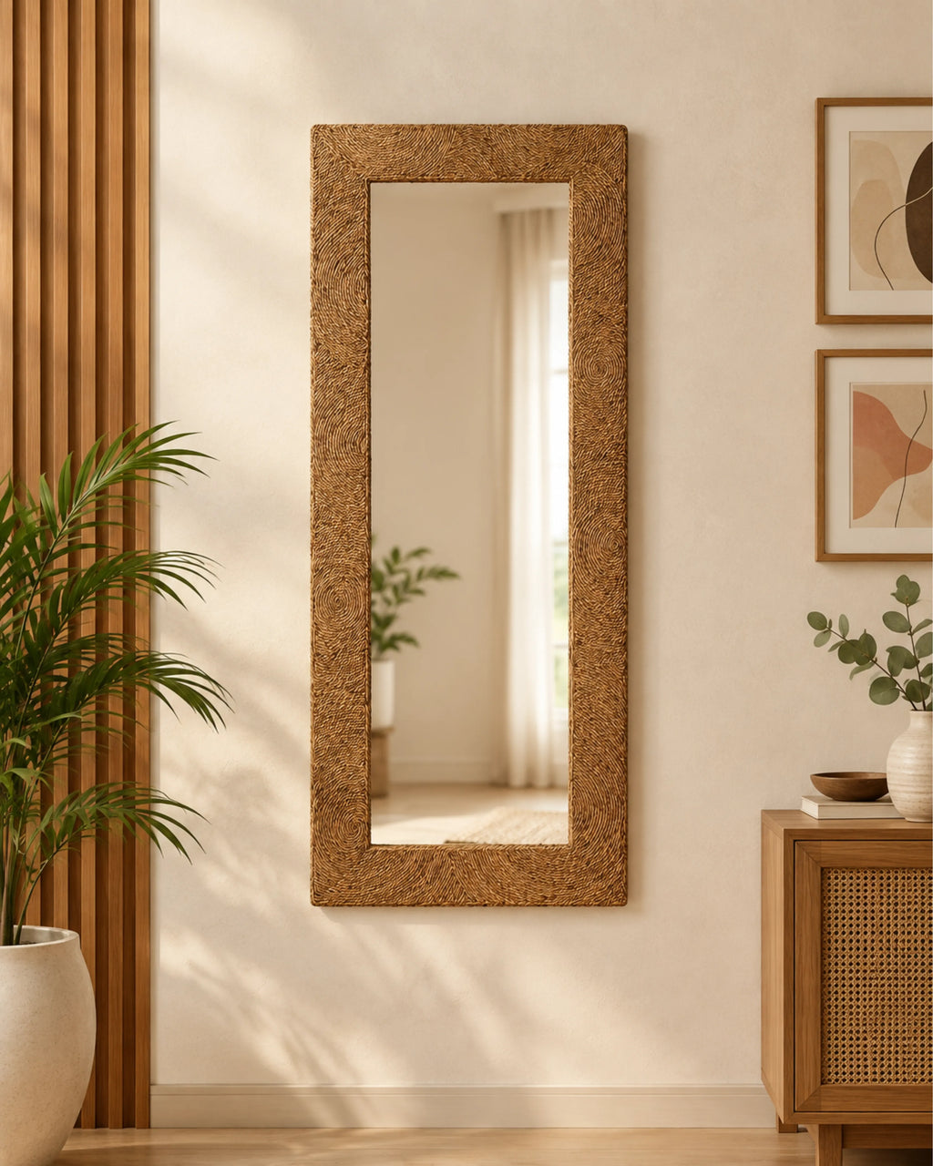 Seavora Handcrafted Rope-Wrapped Seagrass Full-Length Floor Mirror