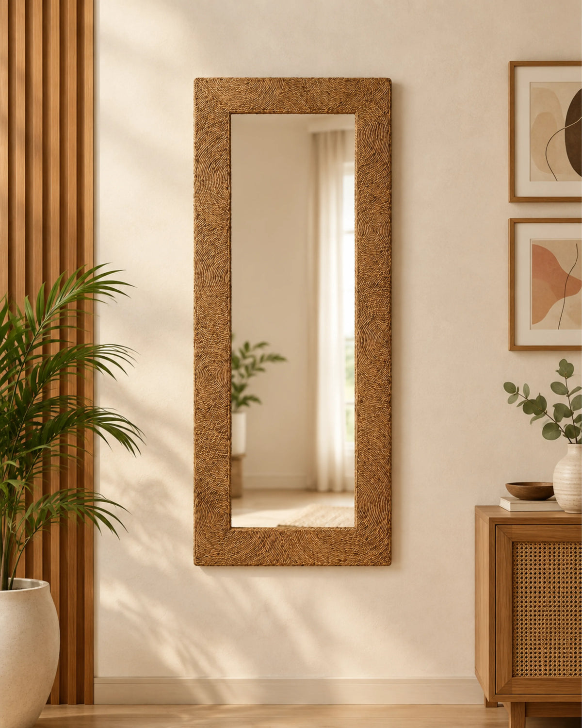 Seavora Handcrafted Rope-Wrapped Seagrass Full-Length Floor Mirror