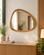 Lunetta Organic-Shaped Pebble Wall Mirror with Sculpted Wood Frame