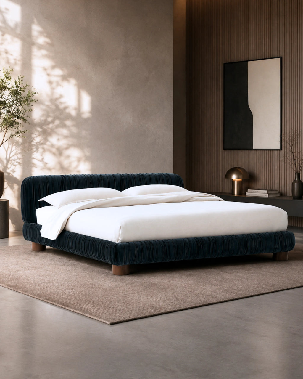 Striova Blue Velvet Low-Profile Bed