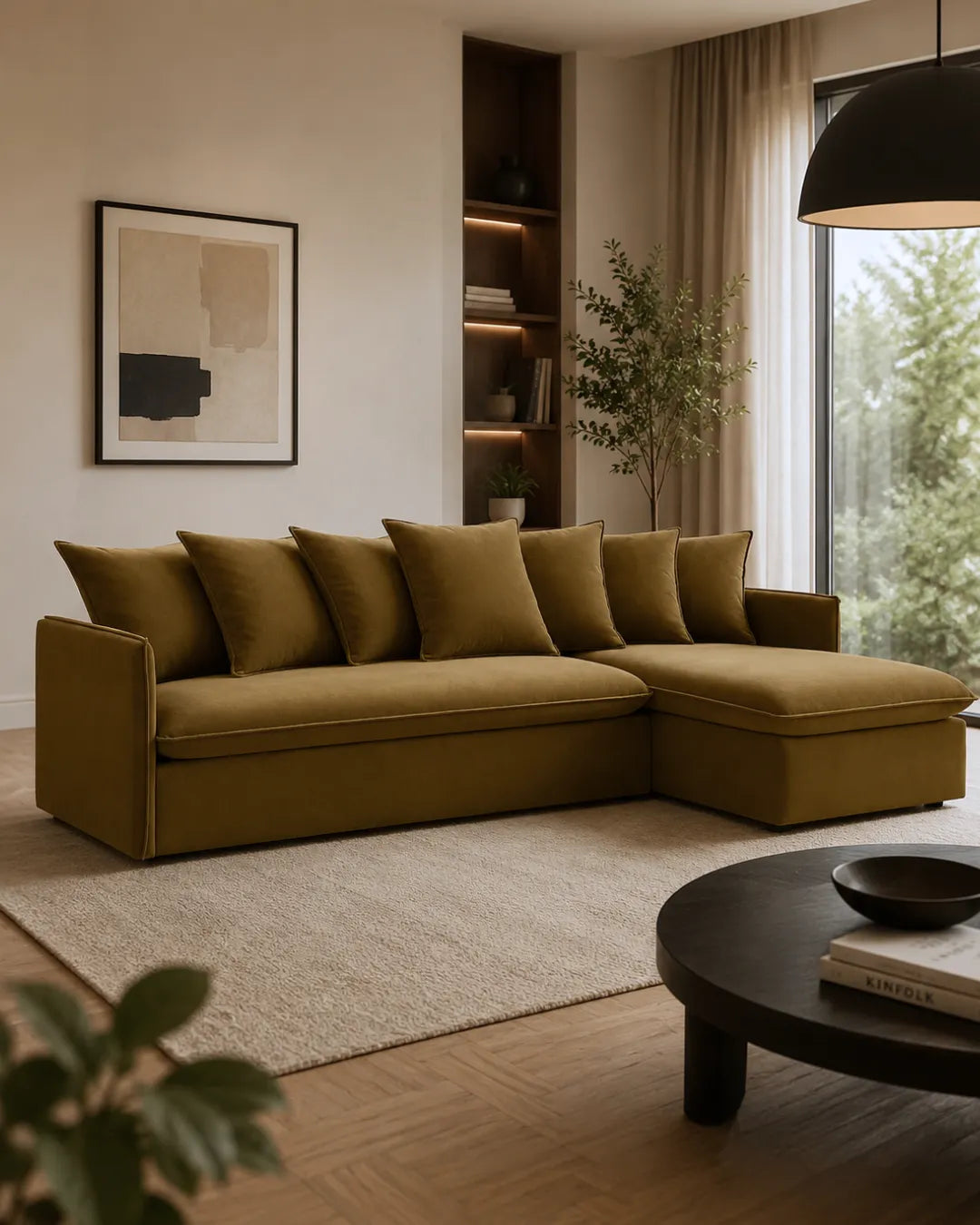 Zevrano Performance Velvet L-Shaped Sectional Sofa with Chaise