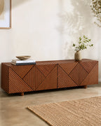 Dravique Geometric Textured TV Cabinet with Solid Wood Base
