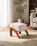 Velnaro Upholstered Solid Teakwood Accent Linen Stool