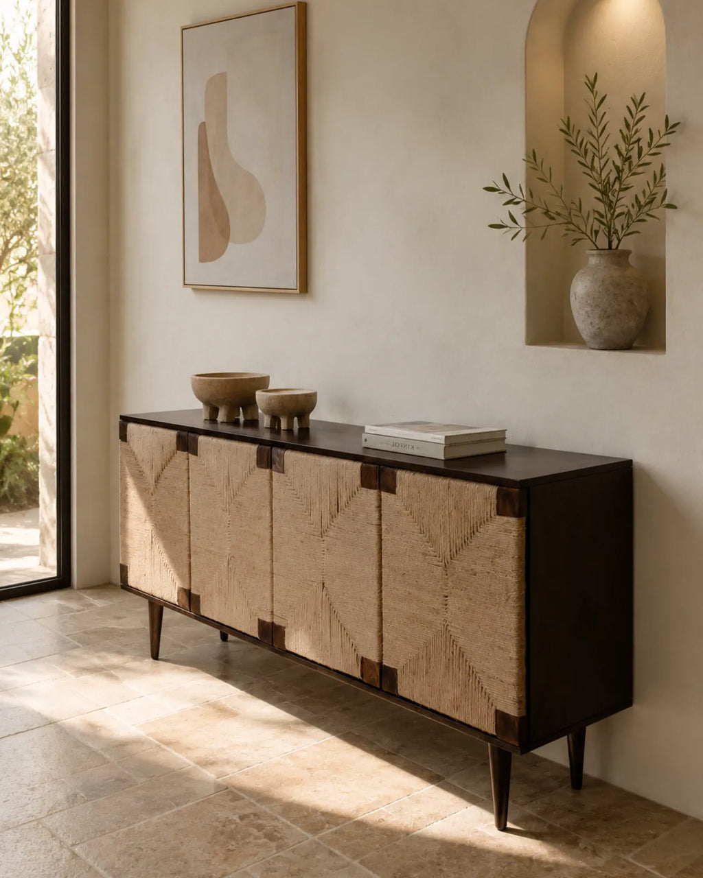 Bravik Mango Wood Sideboard with Jute Doors