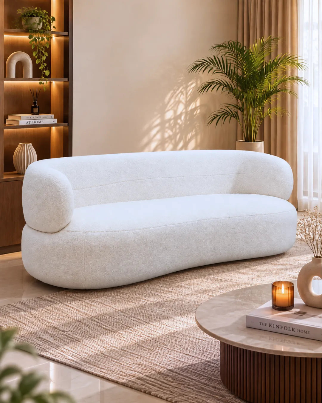 Zorique Curved Bouclé Alabaster Sofa