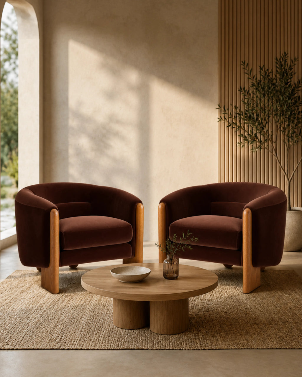 Sorvique Velvet Lounge Chair with Solid Wood Legs