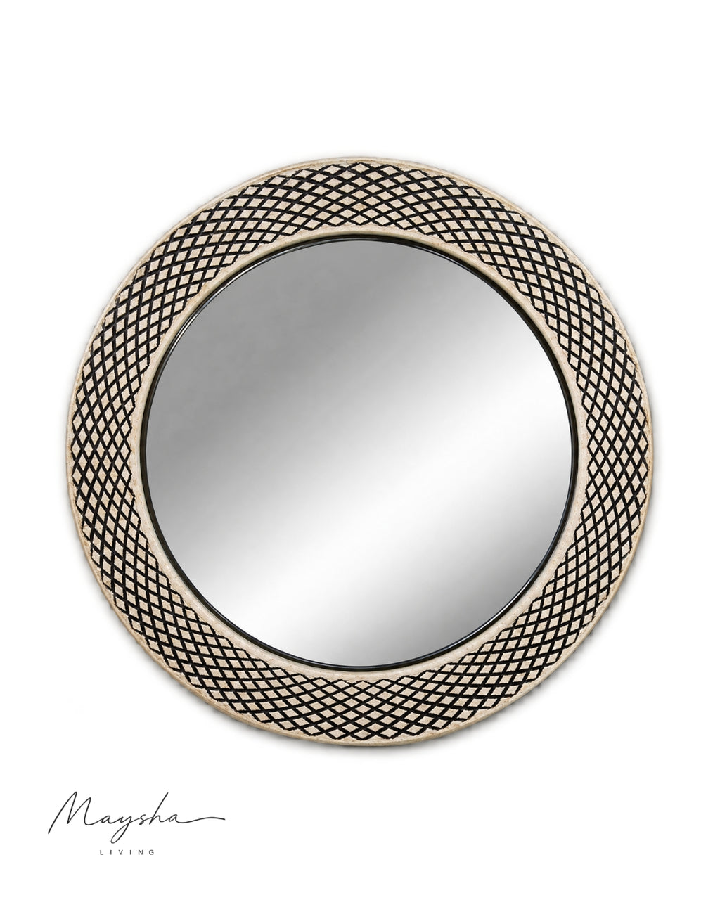 TRELLINA Round Bone Inlay Lattice Wall Mirror