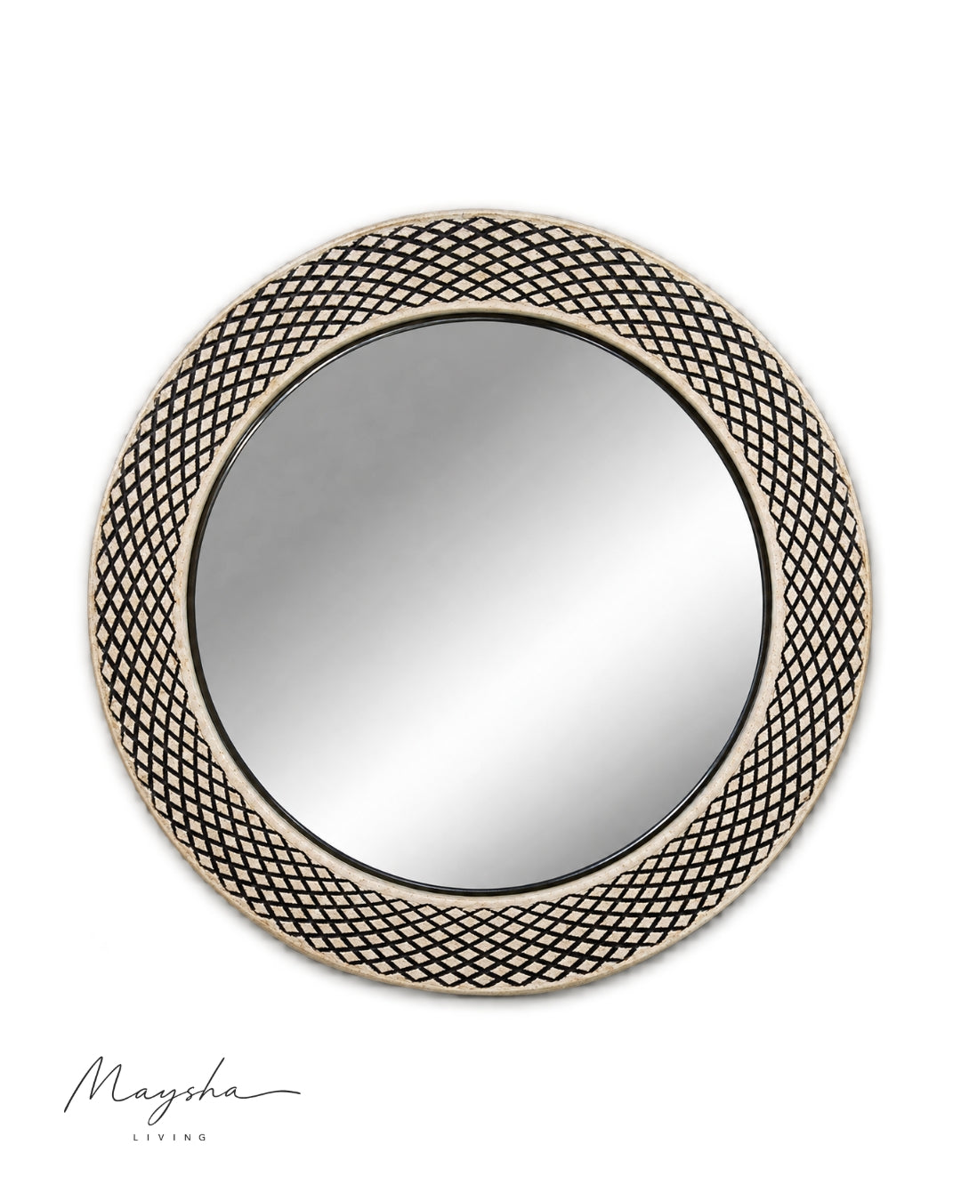 TRELLINA Round Bone Inlay Lattice Wall Mirror
