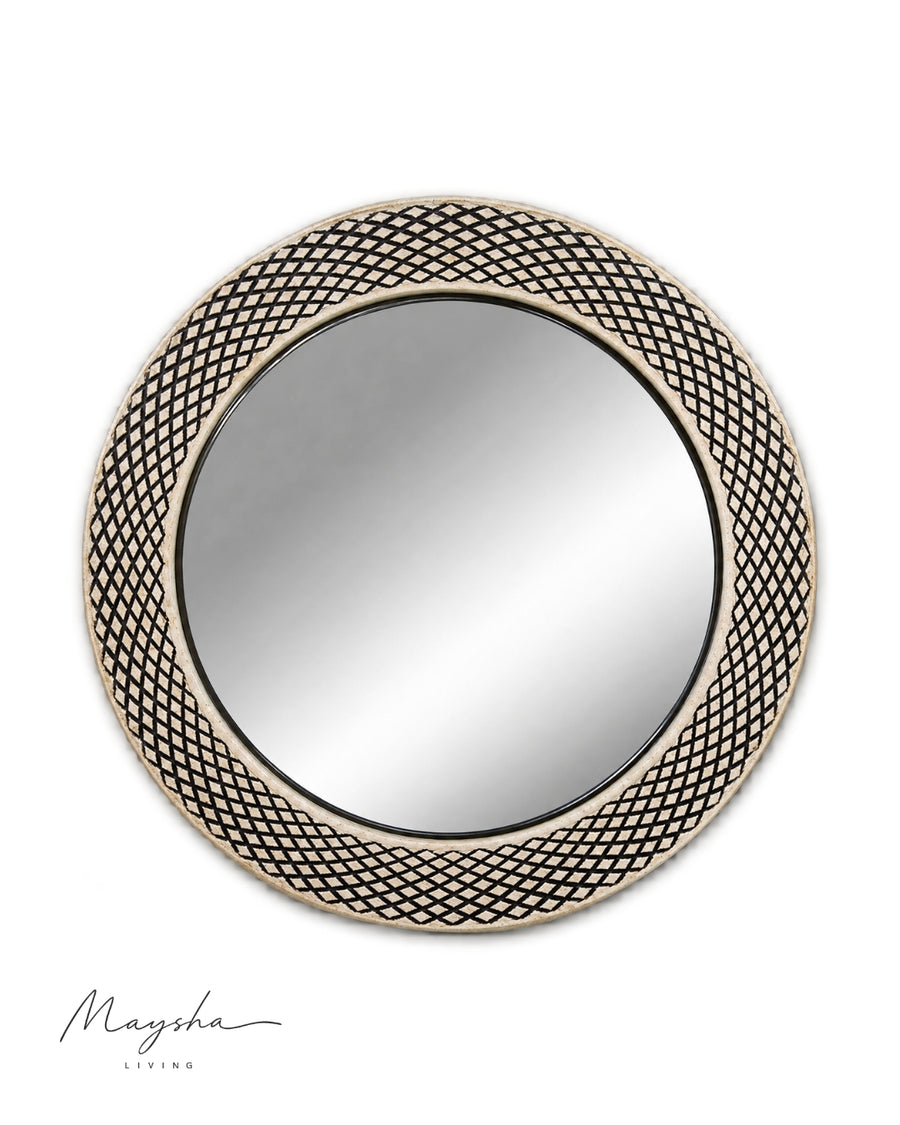 TRELLINA Round Bone Inlay Lattice Wall Mirror