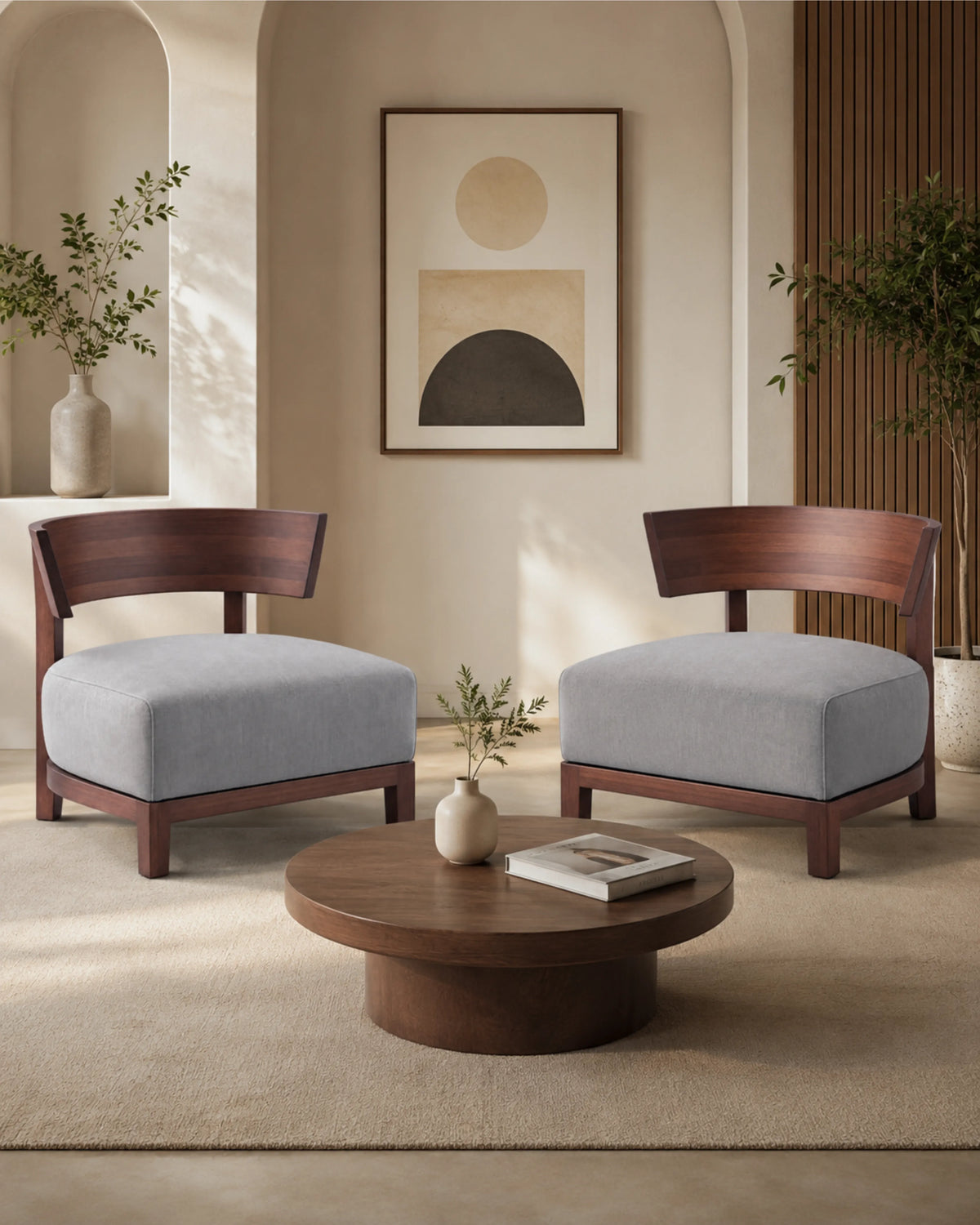 VELTIS Taupe Lounge Chair in Solid Teak Wood