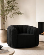 Veloura Obsidian Channel-Tufted Bouclé Swivel Accent Chair