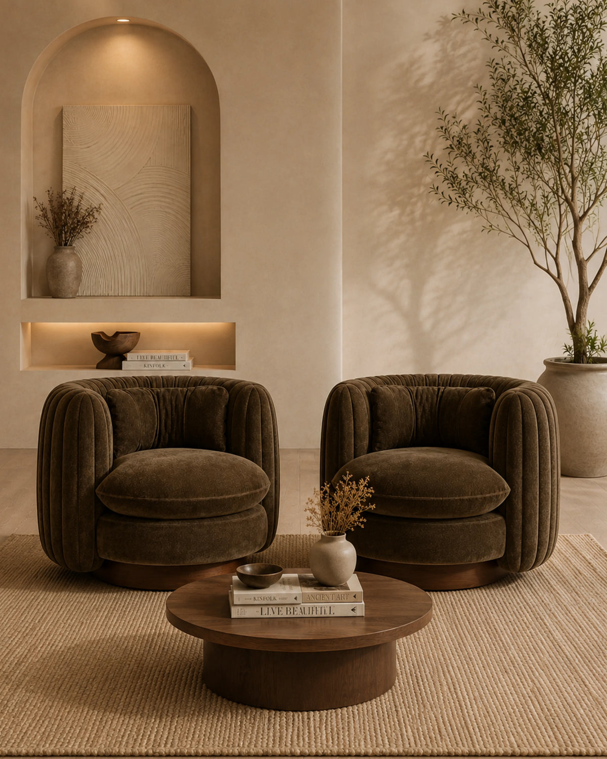 VORIXA Swivel Linen Chenille Umber Lounge Chair