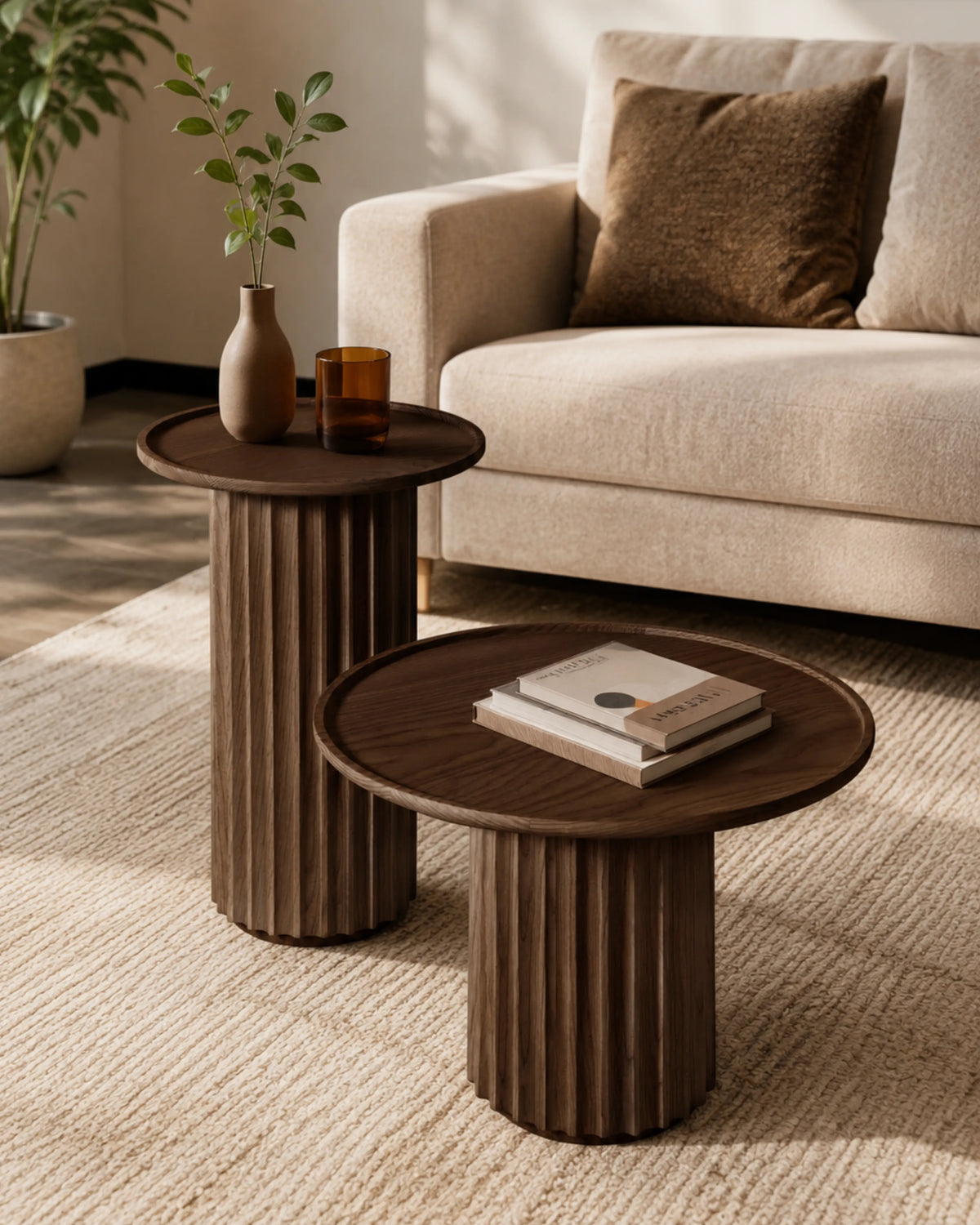 Veltris Walnut Brown Fluted Round Table