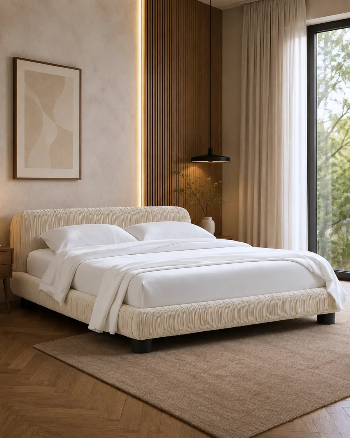 Striova Ruched Velvet Low-Profile Bed