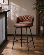 Merivo Contemporary Tan Leatherette Bar Chair with Stainless Steel Base