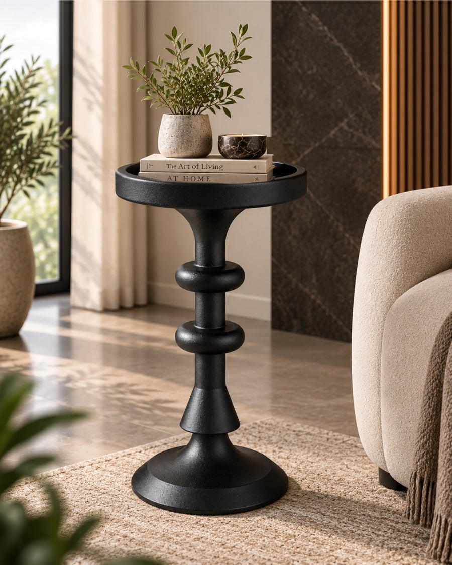 Novastix Solid Wood Side Table in Matte Black