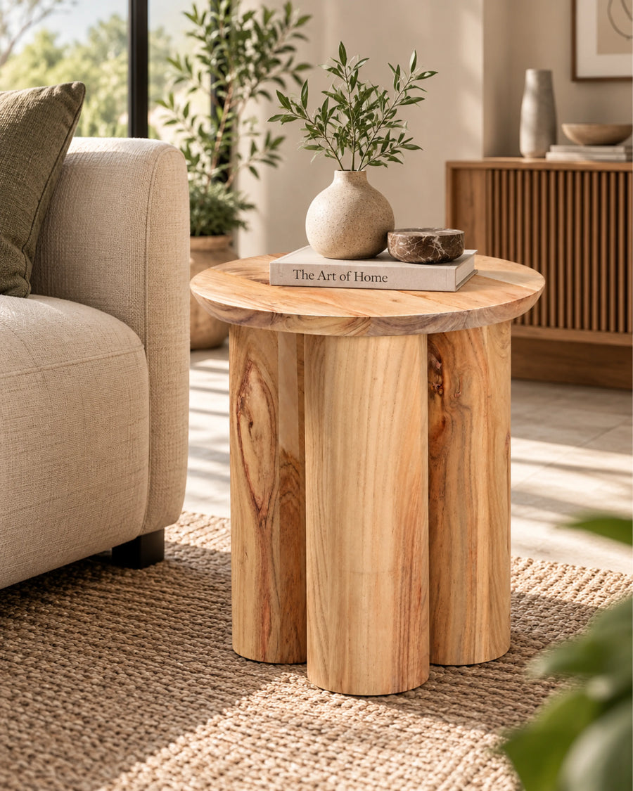 Solenna Solid Wood Pedestal Side Table