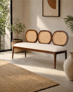 Averlo Triple Natural Cane Backrest Bench in Solid Teakwood