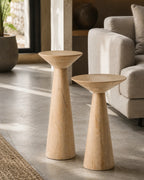 Solenna Almond Mist Solid Wood Pedestal Side Table